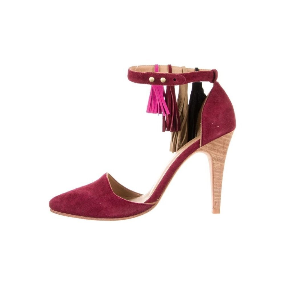 Ulla Johnson Burgundy Suede Tassel Ankle Strap Heels
